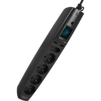 Сетевой фильтр 5 розеток, 2 USB, 2м, с/з, шторками и выключателем, черный, SFU-5es-2m-B ЭРА C0043326