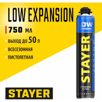Монтажная пена STAYER Professional LOW EXPANSION с низким вторичным расширением, пистолетная, выход до 50 л, всесезонная, 800 мл 41136