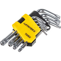 Набор ключей STAYER MASTER имбусовые короткие, Cr-V, сатинированное покрытие, пластик. держатель, T10-T50мм, 9 пред 2743-H9