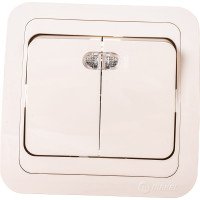 Выключатель с индикатором, кремовый, 2 клавиши Makel Mimoza 25023