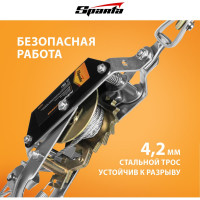 Рычажная лебедка SPARTA тяга - 1.5 т, подъем - 0.6 т, одинарное храповое колесо 522155