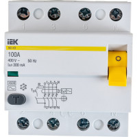 Выключатель дифференциального тока IEK 4п 100A 300mA тип AC ВД1-63 ИЭК MDV10-4-100-300