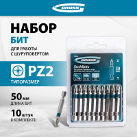 Набор бит PZ2х50, сталь S2, 10шт GROSS 11345