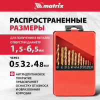 Набор сверл по металлу (1.5-6.5 мм; 13 шт.) MATRIX 72386