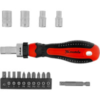 Реверсивная отвертка с набором бит и насадок торцевых MATRIX 1/4", 16шт. 11332