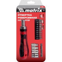 Реверсивная отвертка с набором бит и насадок торцевых MATRIX 1/4", 16шт. 11332