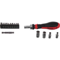 Реверсивная отвертка с набором бит и насадок торцевых MATRIX 1/4", 16шт. 11332