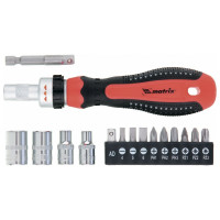 Реверсивная отвертка с набором бит и насадок торцевых MATRIX 1/4", 16шт. 11332