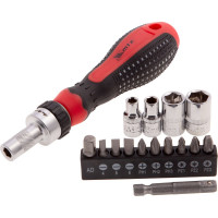 Реверсивная отвертка с набором бит и насадок торцевых MATRIX 1/4", 16шт. 11332