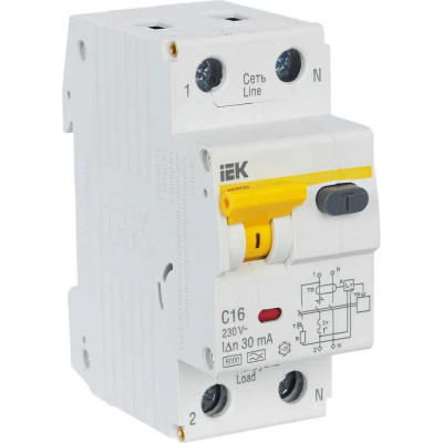 Дифавтомат АВДТ-32 1п+N, C, 16А, 30мА IEK MAD22-5-016-C-30