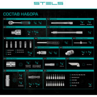 Набор инструментов STELS 1/2, 1/4 CrV, пластиковый кейс 94 предм. 14106