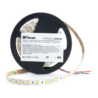 Светодиодная лента FERON LS606, 60SMD(5050)/м, 14.4Вт/м, 5м, IP20, 12V 3000К27646