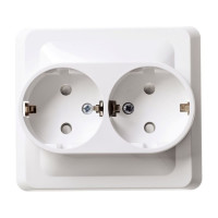 Двухместная розетка Systeme Electric СП Этюд 16А с заземлением, защитные шторки, белая SchE PC16-008B