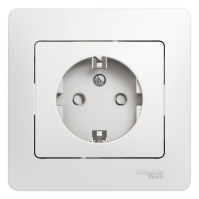 Розетка Systeme Electric 1-м GLOSSA с заземлением, защитные шторки белая SchE GSL000144