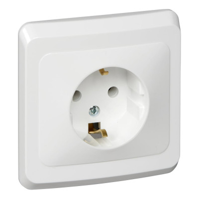 Розетка Systeme Electric 1-м СП Этюд 16А с заземлением, белая SchE PC16-003B