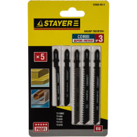 Набор полотен STAYER Универсал №3 по дереву металлу и пластику для электролобзика EU T111C T119B T101B T118A T127D 5 шт. 15980-H5-3