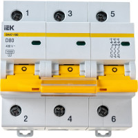 Автоматический модульный выключатель IEK ВА 47-100, 3п, D, 80А, 10кА, ИЭК MVA40-3-080-D