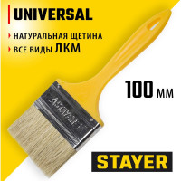Плоская кисть STAYER Universal светлая натуральная щетина, пластмассовая ручка, 100мм, 4" 0107-100_z01