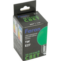 Лампа FERON LED 1вт Е27, зеленый, шар 25117
