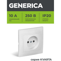 Розетка GENERICA КВАРТА х1 б/з в сборе б/ш,бел ERK13-K01-10-DM