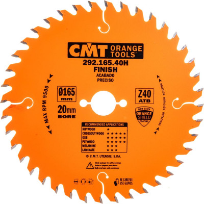 CMT 165x20x2,2/1,6 Z40 a=10 ATB пила, ручной инстр. дерево: поперечно, фанера 292.165.40H