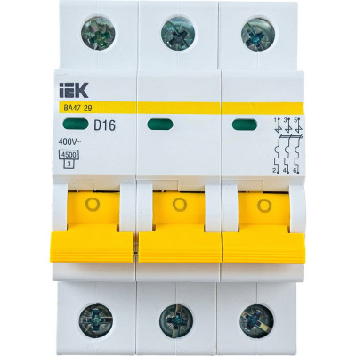 IEK Выключатель авт. мод. 3п D 16А ВА 47-29 4.5кА ИЭК MVA20-3-016-D