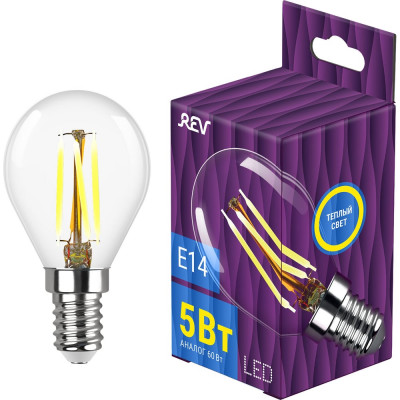 Светодиодная лампа REV PREMIUM FILAMENT LED G45 E14 5Вт, 2700K 32357 0