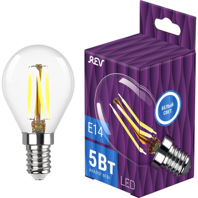 Светодиодная лампа REV PREMIUM FILAMENT LED G45 E14 5Вт, 4000K 32358 7