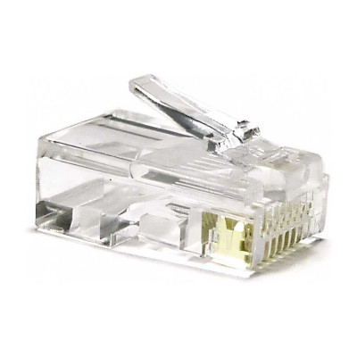 Hyperline PLUG-8P8C-U-C6-100 Разъем RJ-458P8C под витую пару, категория 6 50 50 микродюймов, универсальный для одножильного и многожильного кабеля 100 шт 49367