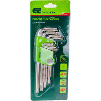 СИБРТЕХ Набор ключей имбусовых Tamper-Torx, 9 шт: TTT10-T50, 45x, закаленные, удлиненные, никель.// 12322