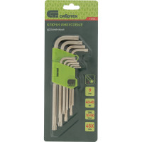 СИБРТЕХ Набор ключей имбусовых Tamper-Torx, 9 шт: TTT10-T50, 45x, закаленные, удлиненные, никель.// 12322