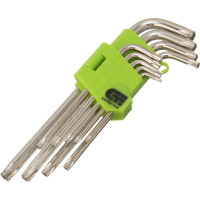 СИБРТЕХ Набор ключей имбусовых Tamper-Torx, 9 шт: TTT10-T50, 45x, закаленные, удлиненные, никель.// 12322