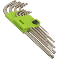 СИБРТЕХ Набор ключей имбусовых Tamper-Torx, 9 шт: TTT10-T50, 45x, закаленные, удлиненные, никель.// 12322