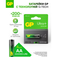Батарейки GP АА пальчиковые алкалиновые Ultra Plus Alkaline, набор 4 шт (15AUPA21-BC4) 15497446