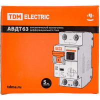 Автоматический выключатель дифференциального тока TDM ELECTRIC АВДТ 63 B 16А 10мА SQ0202-0009