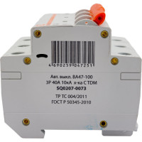 Автоматический выключатель TDM ELECTRIC ВА47-100 3Р 40А 10кА С SQ0207-0073