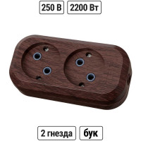 Колодка для удлинителя TDM ELECTRIC на 2 гнезда 2П, без заземления, 10А 250В "Эко" (бук) SQ1806-0059