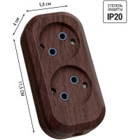 Колодка для удлинителя TDM ELECTRIC на 2 гнезда 2П, без заземления, 10А 250В "Эко" (бук) SQ1806-0059