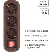 Колодка для удлинителя TDM ELECTRIC на 3 гнезда 2П, с заземлением, с выключателем 16А 250В "Эко" (бук) SQ1806-0063