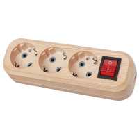 Колодка для удлинителя TDM ELECTRIC на 3 розетки 2П, с заземлением, с выключателем 16А 250В "Эко" (сосна) SQ1806-0049