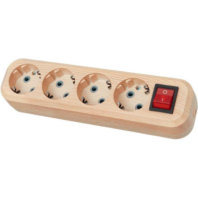 Колодка для удлинителя TDM ELECTRIC на 4 гнезда 2П, с заземлением, с выключателем 16А 250В "Эко" (сосна) SQ1806-0052