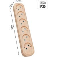 Колодка для удлинителя TDM ELECTRIC на 6 гнезд 2П, без заземления, 10А 250В "Эко" (сосна) SQ1806-0056