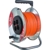 Силовой удлинитель на металлической катушке LUX К4-Е-30 30м 4 розетки с з/к 4606400419426