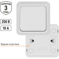 Одноклавишный выключатель TDM ELECTRIC открытой установки 10А белый Ладога SQ1801-0001