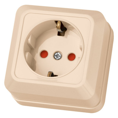 Розетка открытой установки с защитными шторками 2П+З IP20 16А, слоновая кость TDM ELECTRIC Ладога SQ1801-0064
