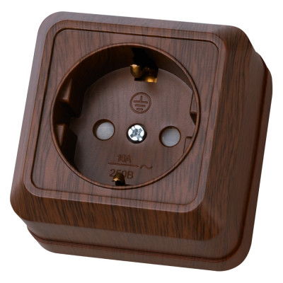 Розетка TDM ELECTRIC 2П+З открытой установки с защитными шторками IP20 16А, бук, серия "Ладога" SQ1801-0038