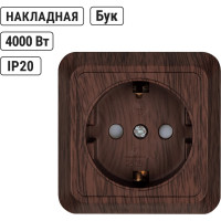 Розетка TDM ELECTRIC 2П+З открытой установки с защитными шторками IP20 16А, бук, серия "Ладога" SQ1801-0038