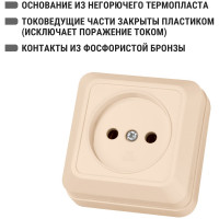 Розетка открытой установки 2П IP20 10А, слоновая кость TDM ELECTRIC Ладога SQ1801-0014