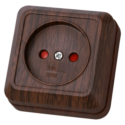 Розетка TDM ELECTRIC 2П открытой установки с защитными шторками IP20 10А, бук, серия "Ладога" SQ1801-0037