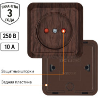 Розетка TDM ELECTRIC 2П открытой установки с защитными шторками IP20 10А, бук, серия "Ладога" SQ1801-0037